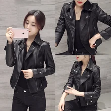 Spring Autumn Women Short Black PU Jacket Slim Fashion Motorcycle Leather Jacket Casual Wild Coat Fashion Winter Jackets Punk