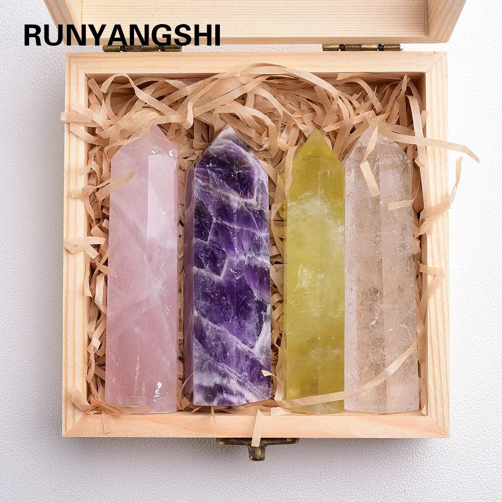 Палочки Runyangshi 4 шт./компл. лечебные хрустальные с 6 гранями камень Reiki граненые для