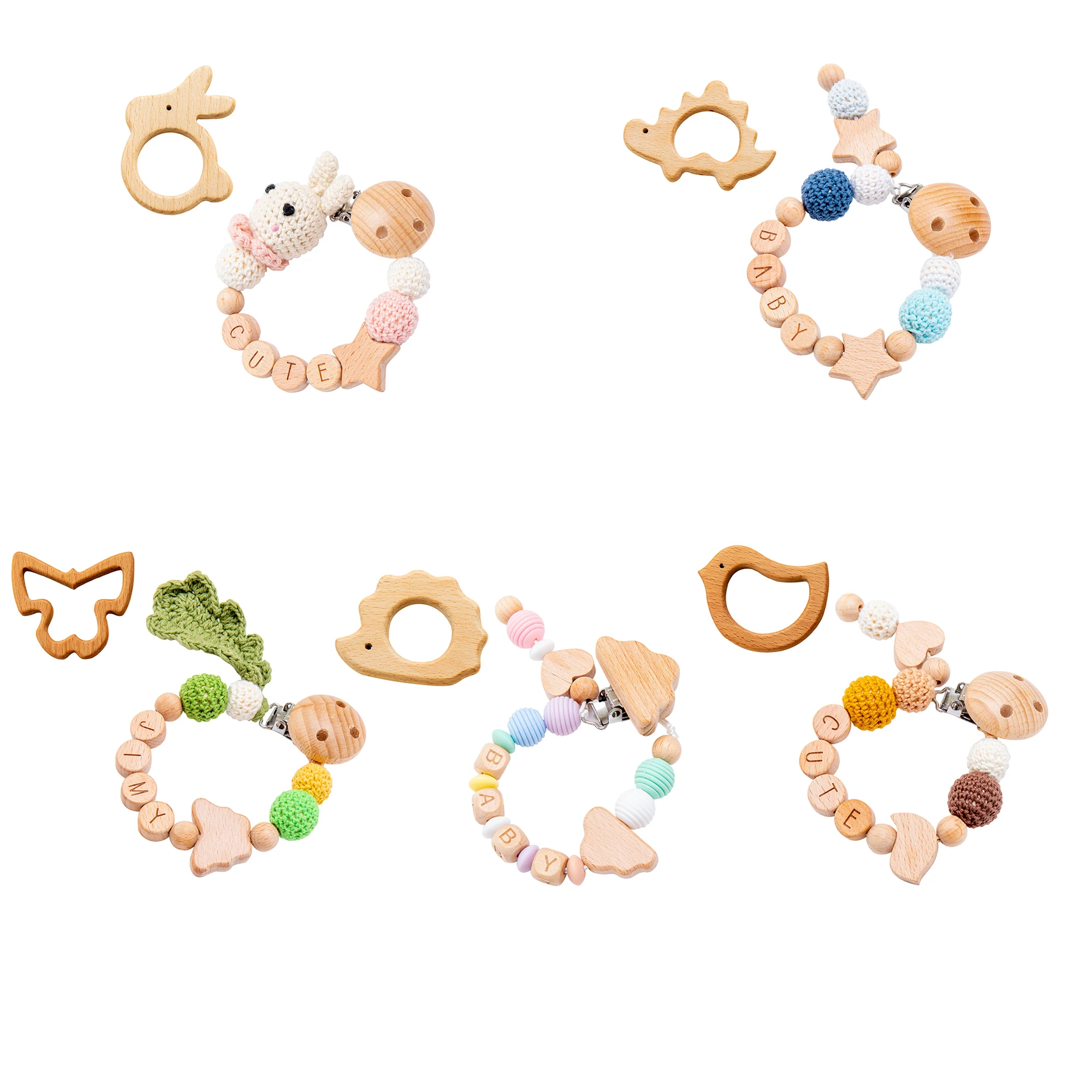 

NEW 1PC Baby Wooden Pacifier Chain Clip Customizable Silicone Wooden Teether BPA Free Personalized Baby Wooden Teething Ring Toy