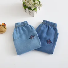 Летние джинсы из хлопка Тенсел с вышивкой в виде пятиконечной звезды 19 22514 детская одежда