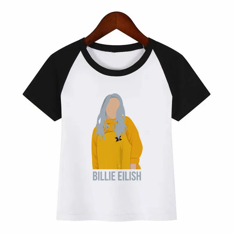 Футболка с принтом аниме для мальчиков и девочек Billie Eilish забавная одежда для малышей Летняя футболка