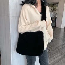 Сумка для женщин модная Ретро плюшевая сумка осенняя и зимняя модная сумка через плечо Корейская черная Большая вместительная сумка#20