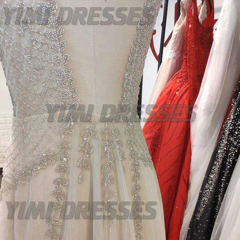 Бисерные Длинные Выпускные платья Роскошные Vestidos De Gala сексуальные с открытой спиной v-образным вырезом тюлевые вечерние строгие вечерние платья вечерние для женщин
