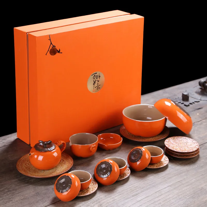 ^Cheap Creative Ceramics All the Best Tea Set Persimmon Tea Containers Gift Box Travel Tea Set Customizable the Mid-autumn Festival Gif ^Cheap Creative Ceramics All the Best Tea Set Persimmon Tea Containers Gift Box Travel Tea Set Customizable the Mid-autumn Festival Gif