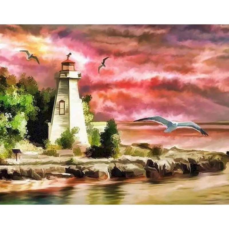 

Gatyztory lighthouse Picture Diy Painting By Numbers Canvas Colouring Landscape Handpainted Gift Wall Decor Artwork