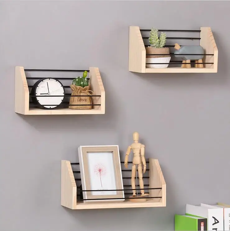 

Wooden Guardrial Shelf Wall Rack Iron Flower Vase Holder Wooden Wall Sundries Holder Wall Shelf Storage Rack Magazine Holder