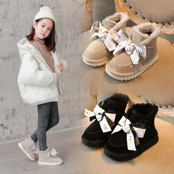 

2020 Winter Kids snow boots thick Child Genuine Leather warm plush soft bottom baby girls boots winter ski boot for baby Fashion