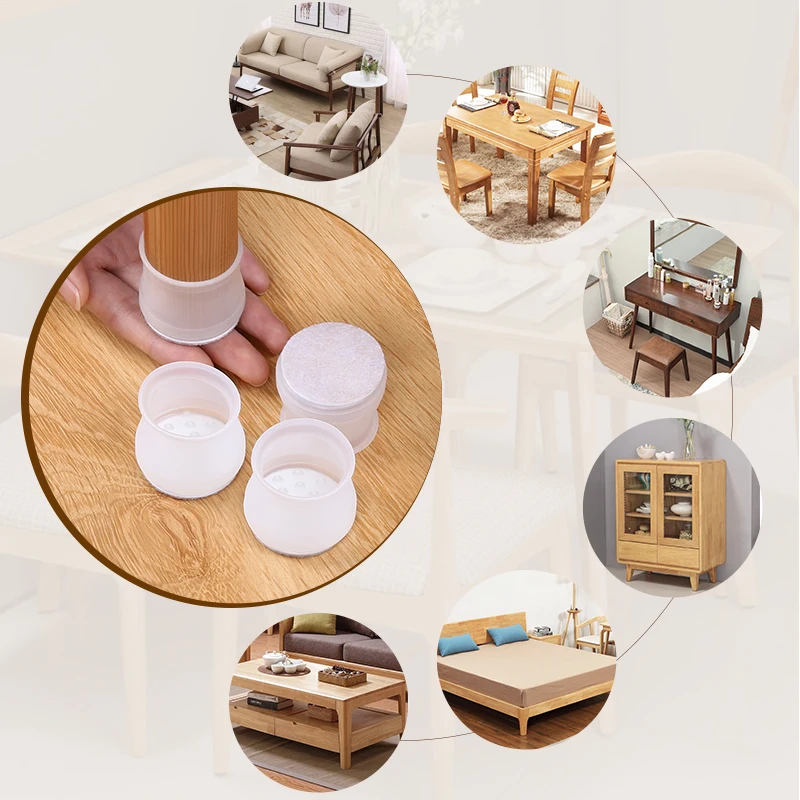 16PCS Silicone Chair Leg Cover Felt Bottom Round Square Furniture Feet Caps Floor Protector Pads for Chair Leg Black Brown White