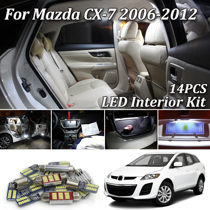 14 шт. белые светодиодные с Canbus автомобильный интерьерный светильник s обновленный комплект для 2007-2012 Mazda CX-7 CX7 светодиодный внутренний купол багажника номерного знака светильник