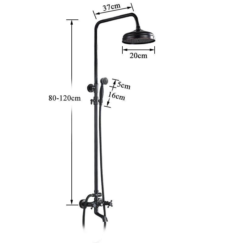 Black Bronze Shower Faucet Set Bathroom Rainfall Shower Mixer Faucet Dual Handle Brass Wall Mount Mixer Tap Handshower
