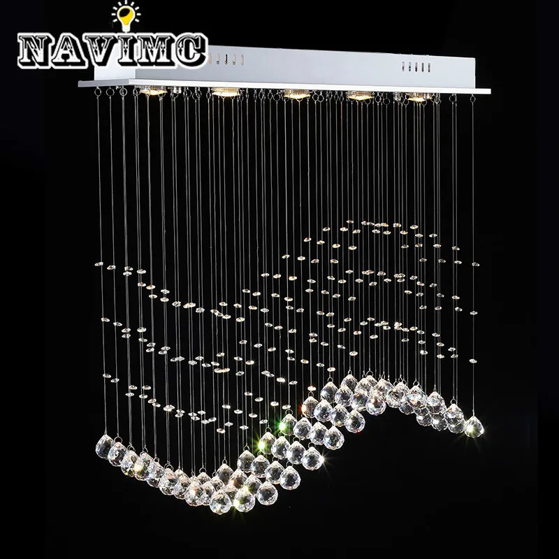 

Modern LED Crystal Waves Round Rectangle Hanging Light Chandelier for Dining Room Hotel