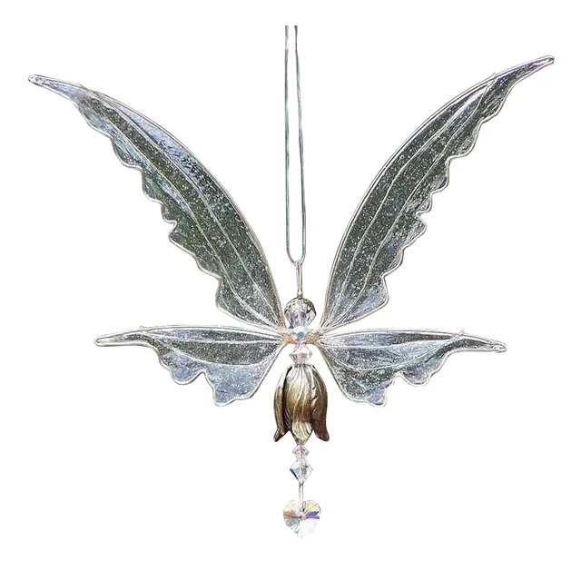 WINBST Angel Wind Chimes,Sonnenfänger hängen Angel Butterfly Wings Metall Elfen Anhänger Mit Kristallherzanhänger Hängendes Fensterdekor 
