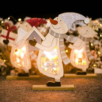 

Light Up Merry Christmas New Year Gift LED Christmas Wooden Ornaments Glowing Santa Claus Snowman Deer Decorations