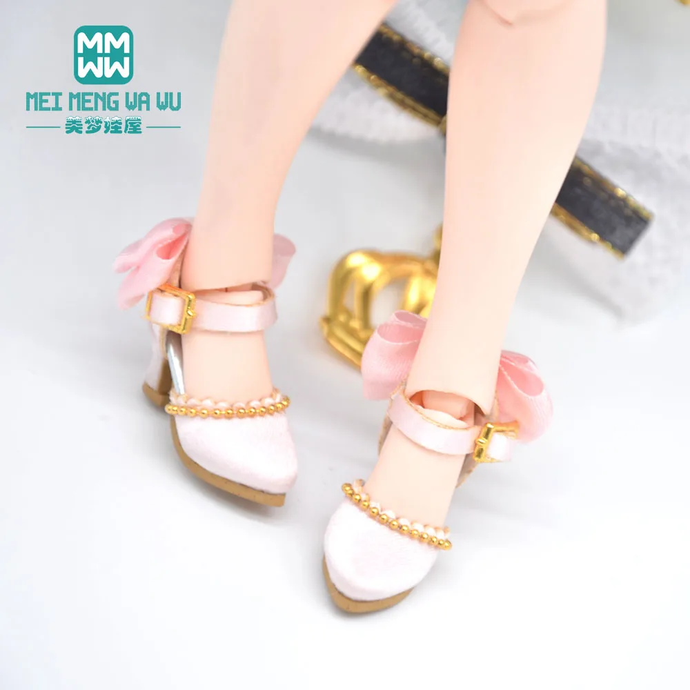 2.8cm Mini toys doll shoes for 28-30cm blyth Azone OB23 OB24 fashion Bow Satin high heels