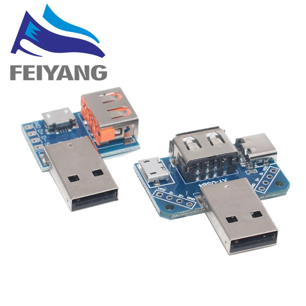 

USB Head Switchboard Male USB Connector to Type-c Micro USB Female USB 2.54-4P transfer test board USB adapter plate XY-USB4