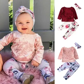 

Toddler Infant Newborn Kid Baby Girl Winter Outfits Clothes Set Spring Long Sleeve Tops Floral Pants Headband Clothing 3PCs