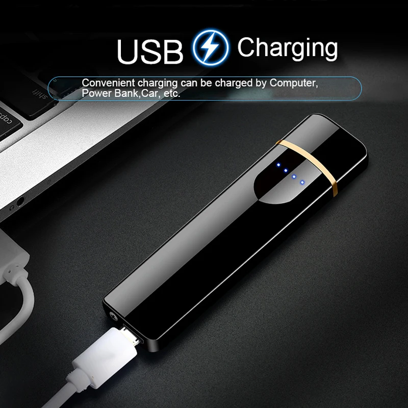 USB Charging Lighter Touch Induction Windproof Electronic Ultra-thin Cigarette Lighter Custom Metal Smart Touch Screen Lighter