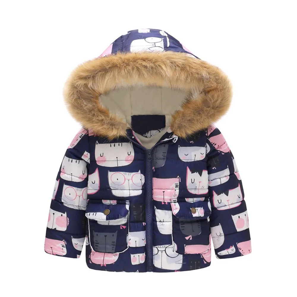 Warm Outerwear Toddler Baby Girls Lovely Pretty Floral Flower Winter Warm Jacket Hooded Windproof Coat куртка для девочки зима - Цвет: Dark Blue