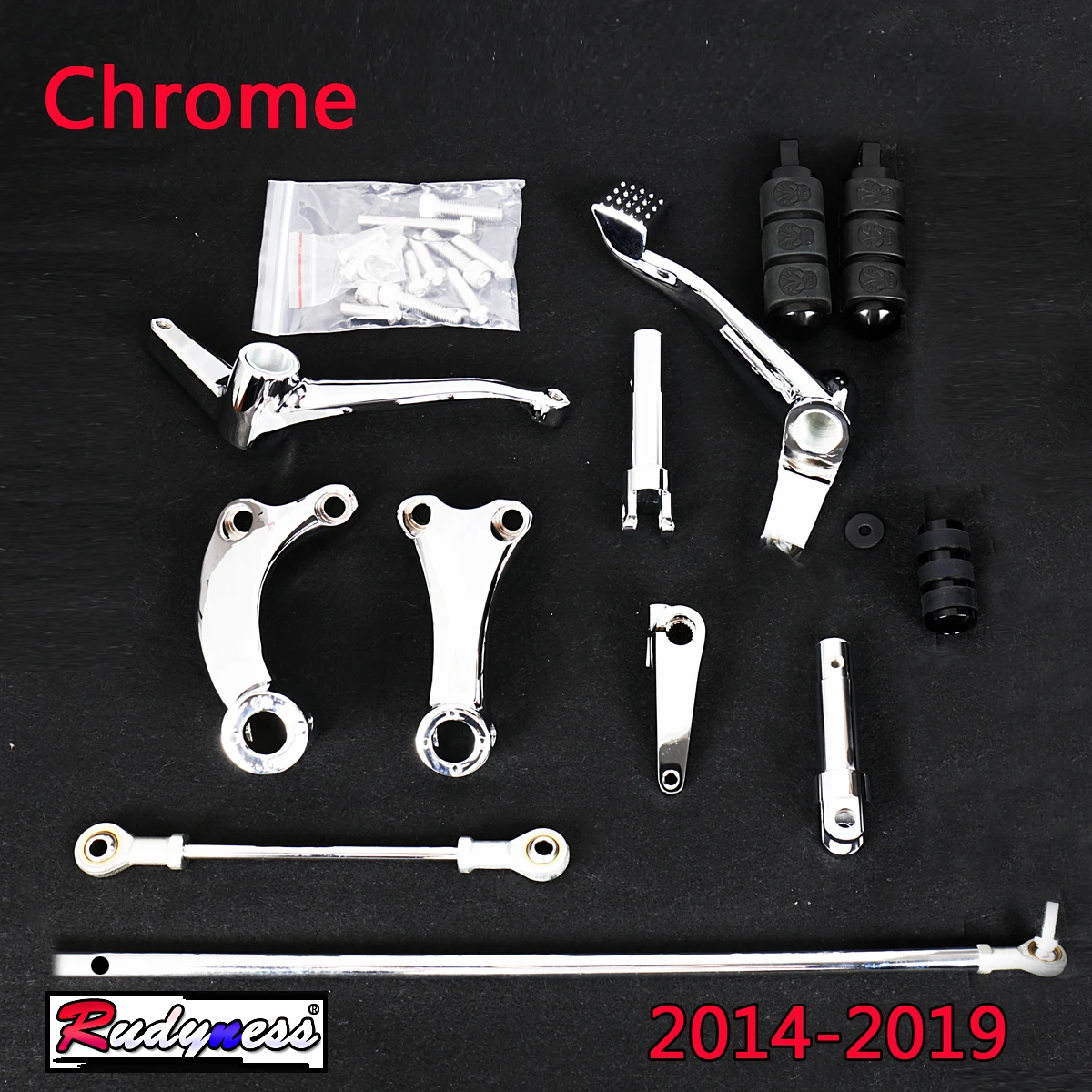 

Chrome Forward Controls&Rudyness Skull Foot Pegs Levers Linkages Fit For Harley Iron 883 1200 Sportster 2014-2019