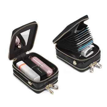 

Cosmetic Lipstick Case with Mirror Genuine Leather Female Alligator Pattern Card Cash Lipstick Cosmetic Bag Chain MCrossbody Bag