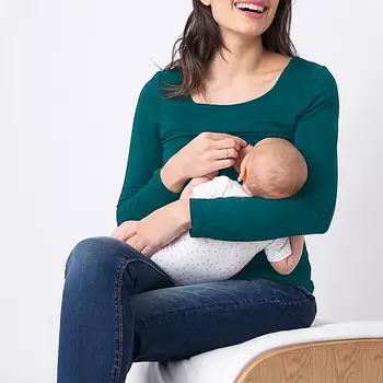 

Nursing Tops Maternity Shirt Solid Color Long Sleeve O Neck Tunic Top Women Nursing Tops For Breastfeeding Pregnant Shirt #20
