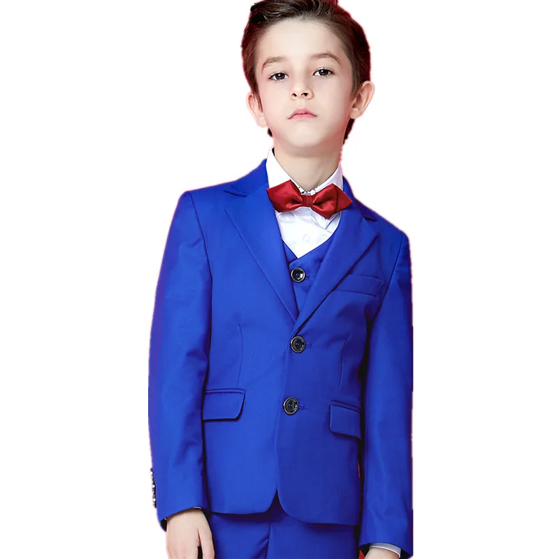 

Boys wedding groomsmen dress royal blue three-piece single-breasted cut collar boy party custom