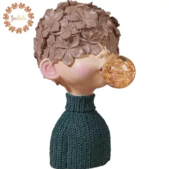 

Creativity Resin Blowing Bubbles Boy Human Sculpture Abstract Desktop Furnishings Modern Home Living Room Decoration Figurines