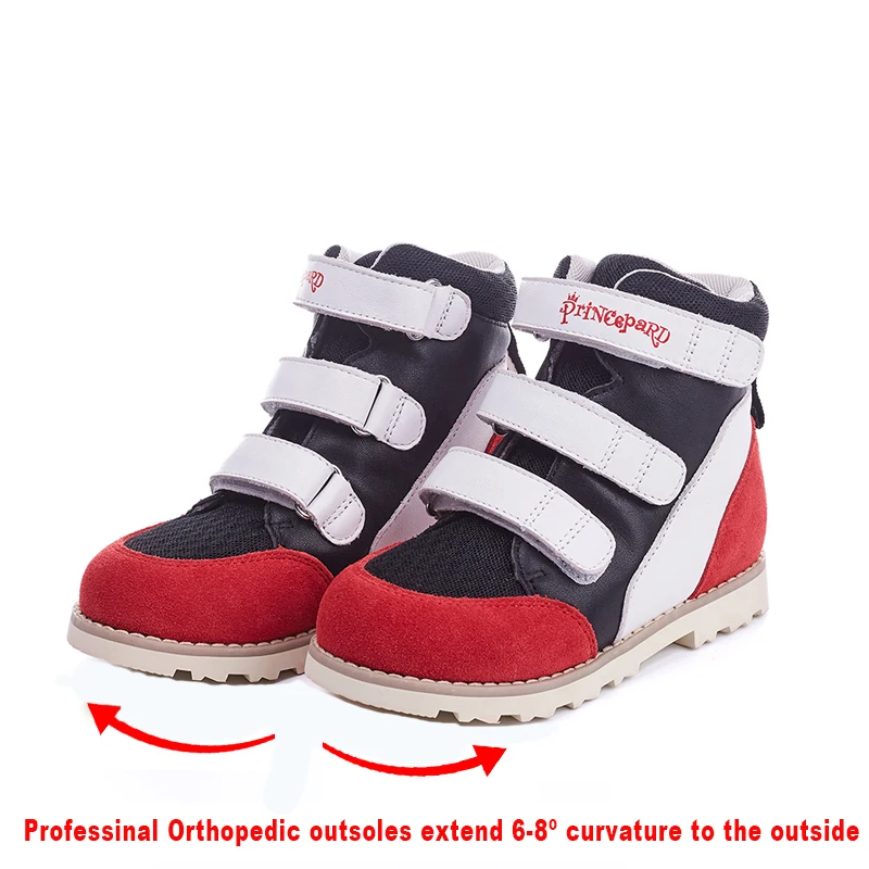 Black and Red Princepard новая ортопедическая обувь для детей из натуральной кожи спортивные ортопедические кроссовки для мальчиков и девочек стиль Горячая Распродажа - Цвет: Black and Red