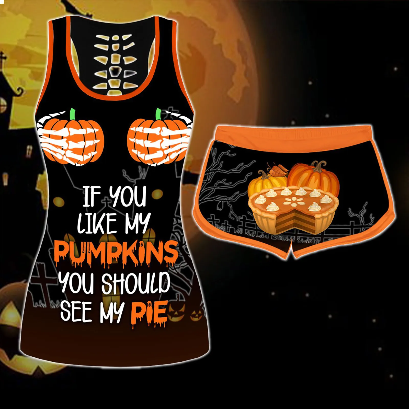 Shorts Sets Women's Festival Clothinghalloween Sleeveless Tank Tops Set Pumpkin Printing Elastic Waist Shorts Conjuntos De Mujer 1