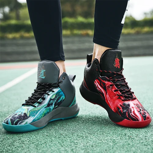 green red New Style Breathable Basketball Shoes youth High Top Shockproof Sneakers Non-slip Jordan Basket Shoes Zapatillas Hombre - Цвет: green red