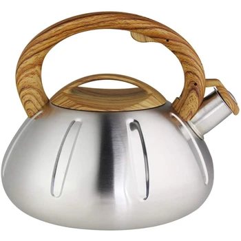 

AFBC Whistling Tea Kettle,3L Home Stainless Steel Kettle, Brushed Stainless Steel - Modern Polished Teapot with Wood Handle for