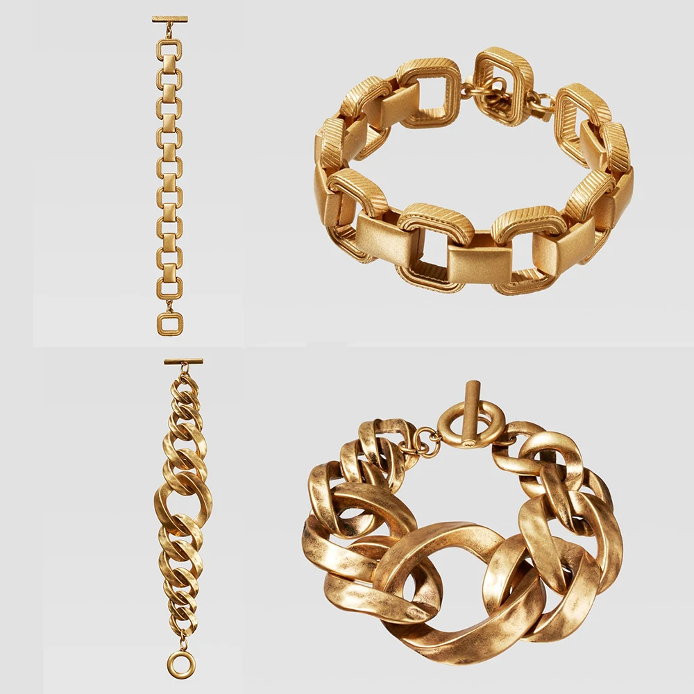 ZA винтажные браслеты из золотой цепи для женщин модные квадратные геометрические массивные браслеты женские панк ювелирные изделия