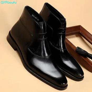 

QYFCIOUFU 2019 Formal Mens Ankle Boots Genuine Leather In Basic Martins Boots Lace Up Booties High Top Men's Dress Shoes Oxford