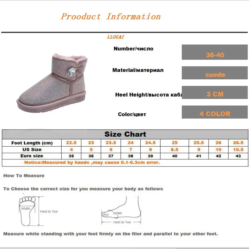 New Sexy Rhinestone Buttons Ankle Boots Women Flat Keep Warm Snow Boots Shoes Woman Short Plush Winter Shoes Botas Mujer