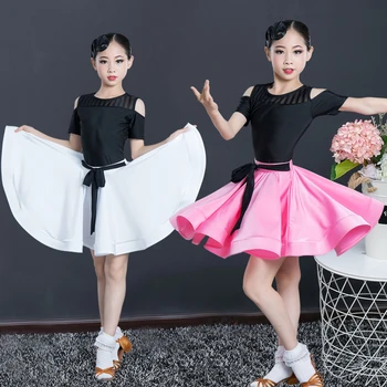 

2020 New Children's Latin Dance Skirt Girls' Dance Tango Cha Cha Samba Rumba Salsa Training Clothes Short-Sleeved Performance