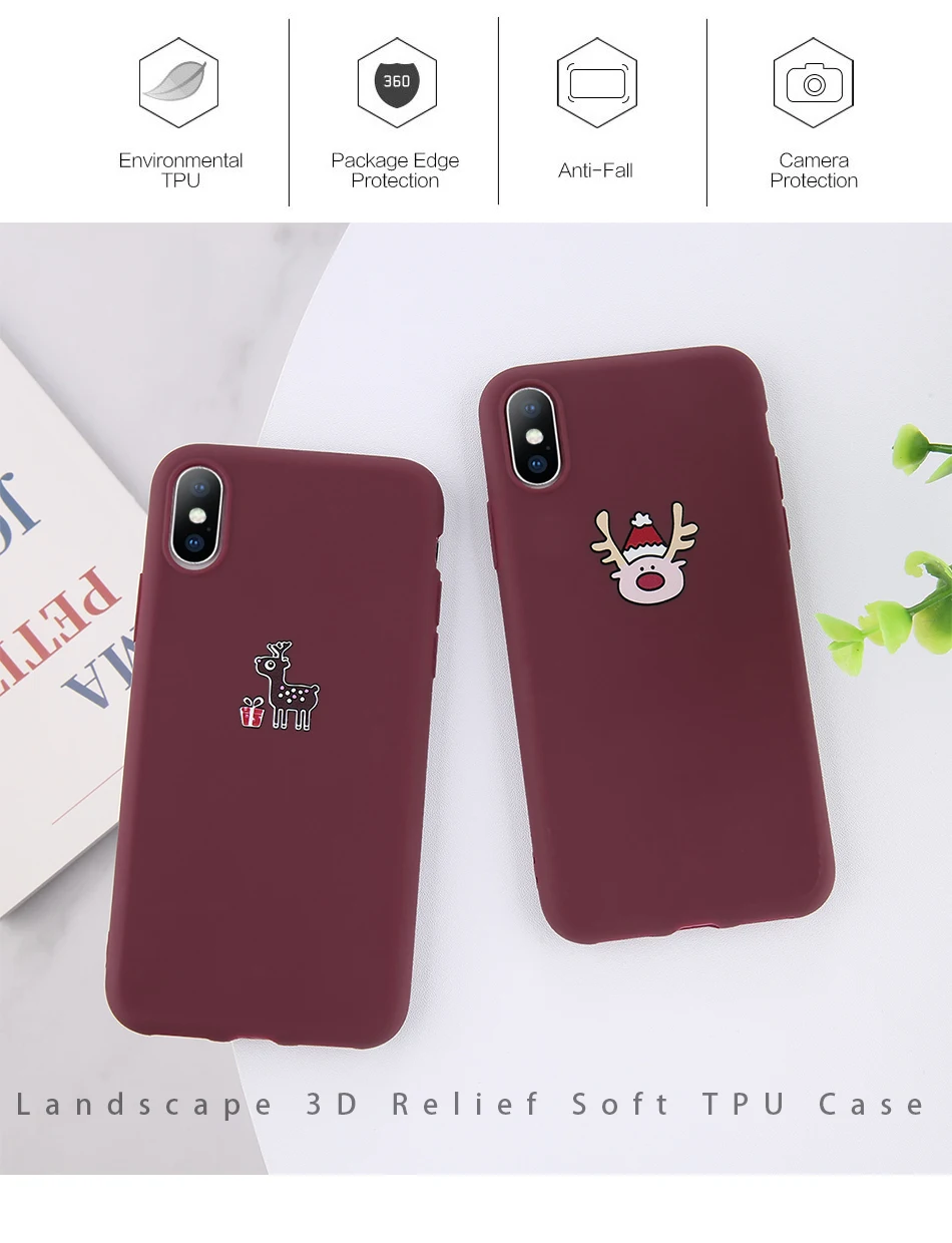 Lovebay винно-красный Рождественский чехол для iPhone X XR Xs Max 5 5 5S SE мультфильм Лось мягкие ТПУ чехлы накладки для iPhone 6 6s 7 8 Plus