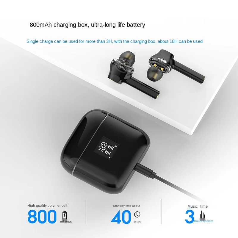 free shipping Bluetooth headset Double dynamic bass wireless TWS Bluetooth Noise reduction function Portable charging tank