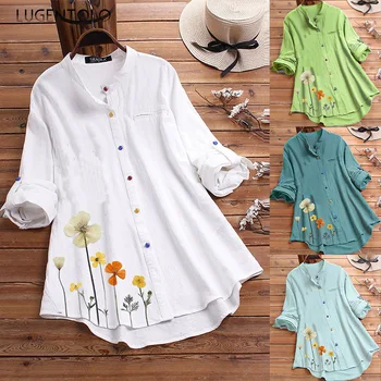 

Lugentolo Women's Shirt Fashion Spring New Printed Shirt Stand-up Collar Color Buttons Casual Long Shirt Large Size M-5XL