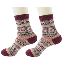 68UA Men Winter Faux Wool Crew Socks Ethnic Geometry Striped Thermal Warm Hosiery
