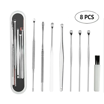 

8PCS Ear Wax Pickers set Stainless Steel Earpick Wax Remover Curette Ear Pick Cleaner Ear Cleaner Spoon Care Ear Clean Tool