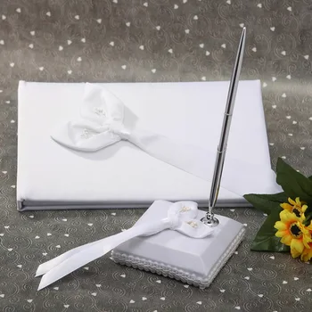 

Guestbook Pen Set Satin Romance Fantacy Wedding With Calla Lily Ribbons