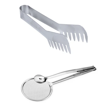 

1Pcs Stainless Steel Spaghetti Clip Food Clip & 1Pcs Stainless Steel Filter Spoon with Clip Oil-Frying Salad Bbq Filter
