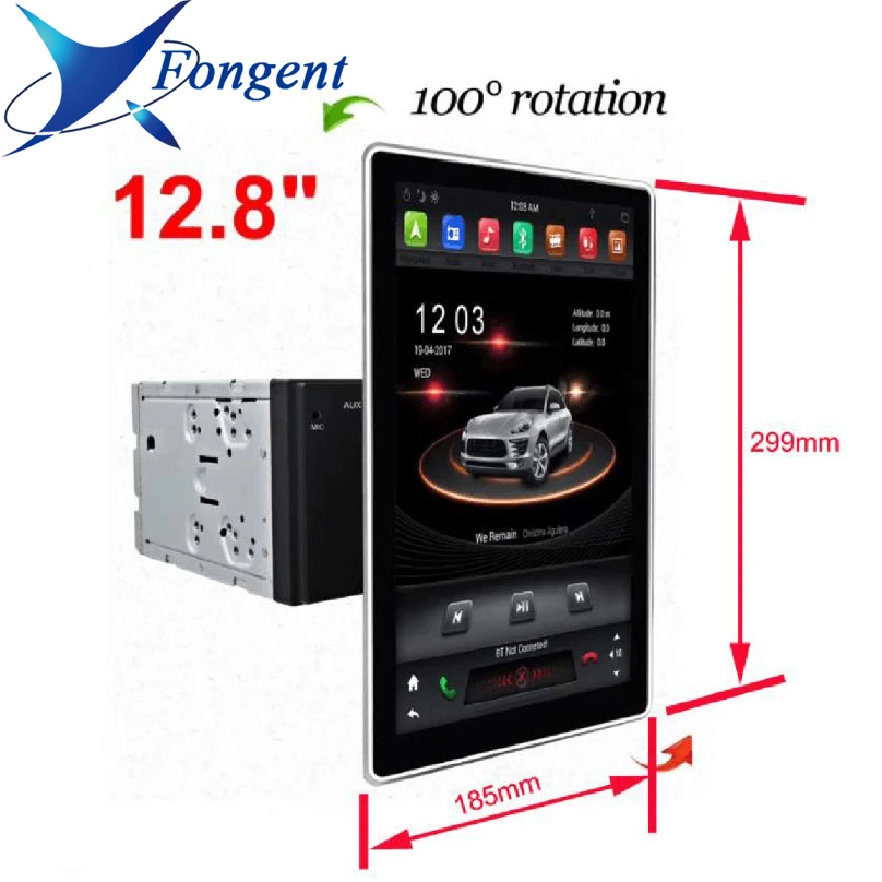 

180° Rotatable 1280*720 12.8" PX6 IPS Android 8.1 4GB +32GB Car DVD Player GPS map RDS Radio wifi Bluetooth 2 Din for universal