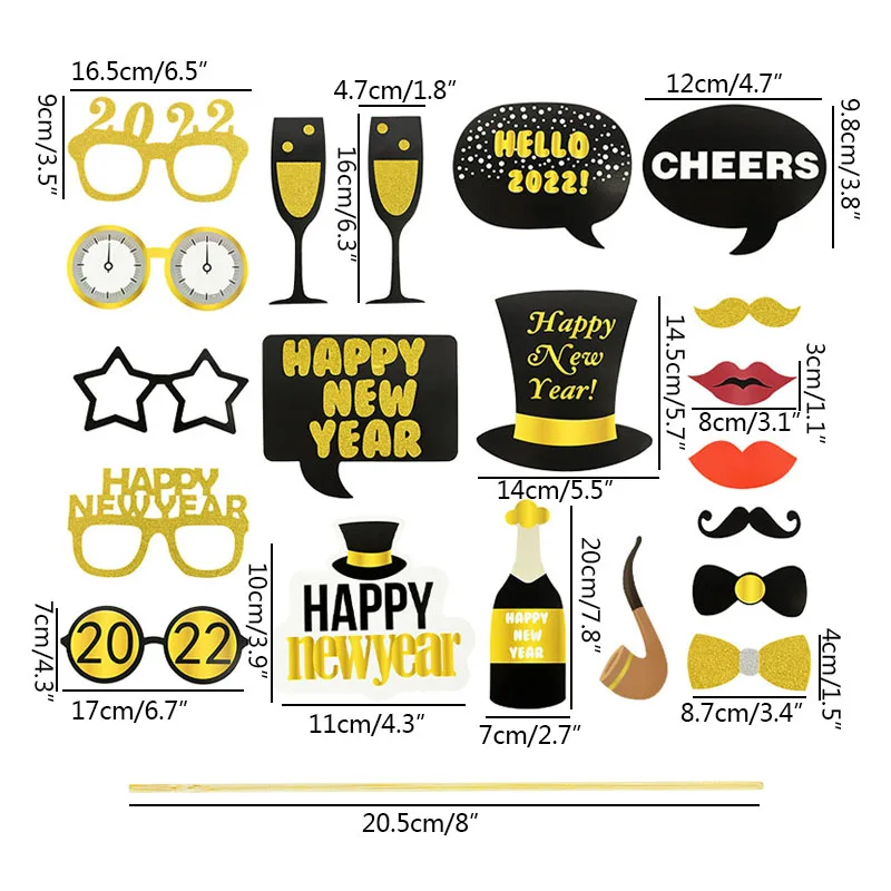 Happy New Year Decorations 2022 Christmas Balloons Decor Gold Black Disposable Tableware For Home New Year's Eve Party Ornaments