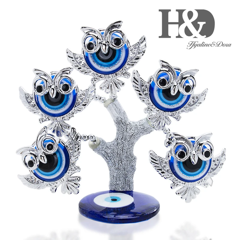 H& D голубое сглаза дерево Смола деньги Фортуна дерево украшение для защиты подарок на удачу Сова бабочка цветок украшение в виде слона - Цвет: Blue Evil Eye Owl