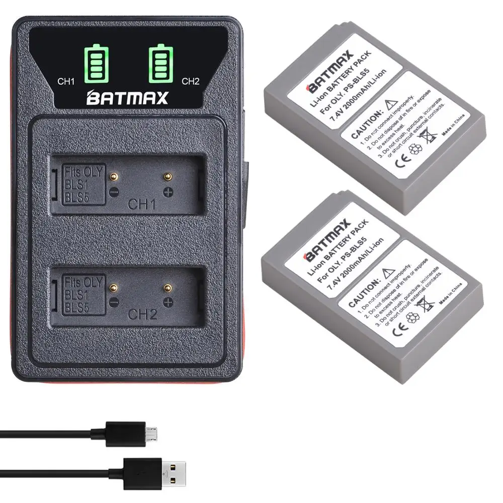 

2X 2000mAh PS-BLS5 BLS-5 BLS5 BLS50 Battery + LED Dual USB Charger for Olympus PEN E-PL2,E-PL5,E-PL6,E-PL7,E-PM2, OM-D E-M10