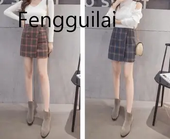 

FENGGUILAI FALWinter Wool Skirts High Waist Plaid Skirts Ladies Skinny Bodycon Skirts Irregulate Jupe Sexy Mini Petticoat Lattic