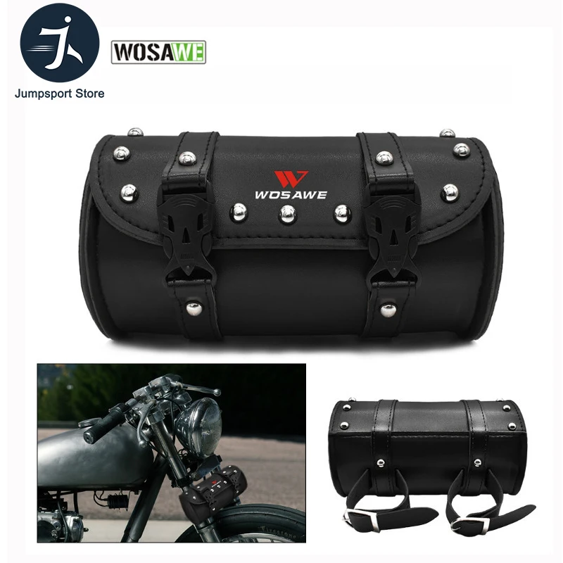 

WOSAWE Motorcycle PU Leather Vintage Front Toolkit Bag Saddlebag Round Barrel Saddle Tool Bag Resistant Universal Cycling Bags