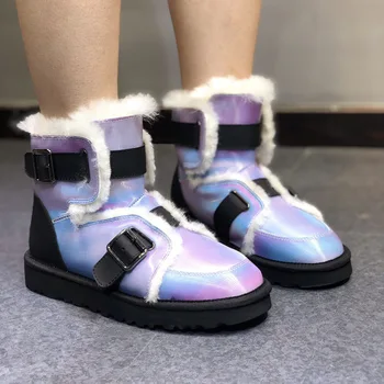 

Luxury brand snow boots women's new winter shoes genuine leather color buckle ankle boots keep warm snow boots bottes femme