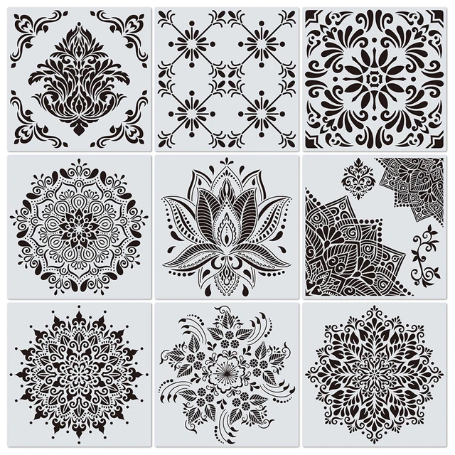 16pcs stencils for fabric painting flower Mandala Stencil Template